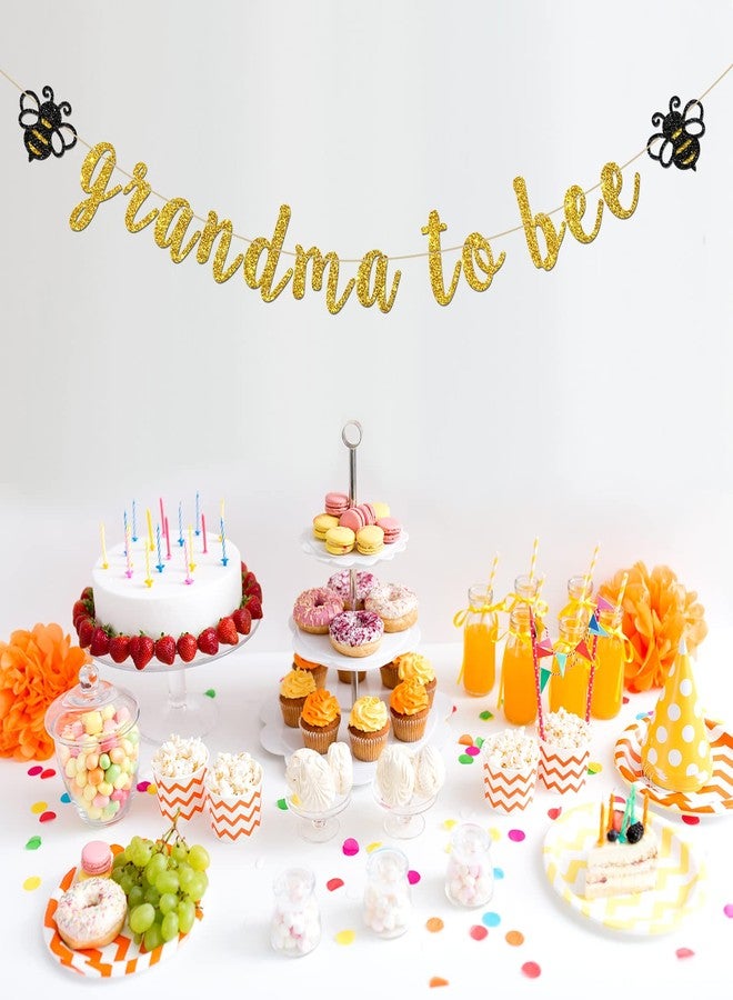 INNORU Grandma to Bee Banner, Bumble Bee Themed Baby Shower Party Decorations, New Grandmother, Pregnant Annountanct Party Decorations, Gold Glitter - Image 4