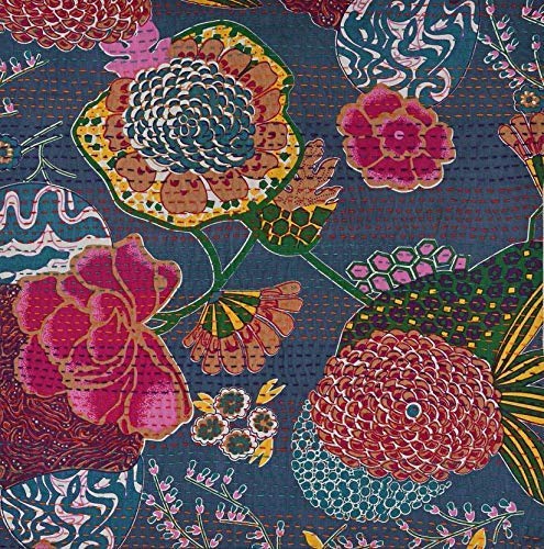 Textile Export TextileExport Kantha Embroidery Cushion Cover, 16x16-inch (Grey, Multicolour) - Set of 1 - Image 3