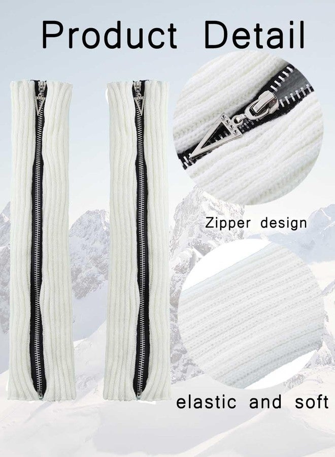 Urieo Zipper Warm Leg Warmers White Knitted Long Footless Socks Winter Boot Cuffs Christmas Knit Leg Sleeves for Women - Image 4