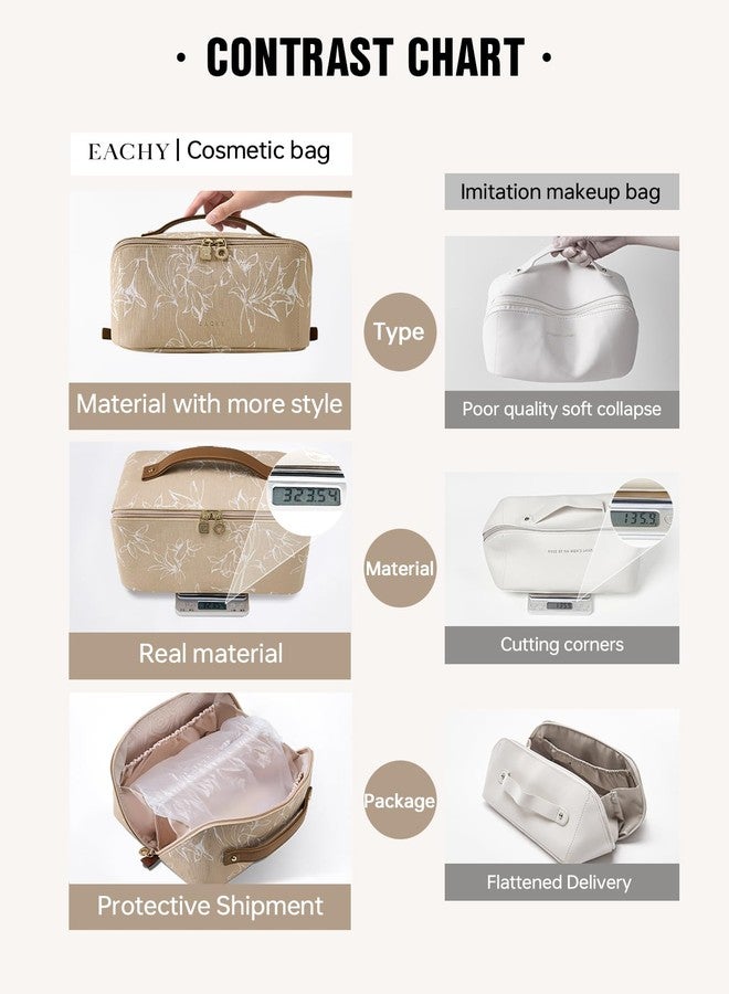 EACHY Travel Makeup Bag,Large Capacity Cosmetic Bags for Women,Waterproof Portable Pouch Open Flat Toiletry Bag Pattern Makeup Bag (F-Brown-Large) - Image 4