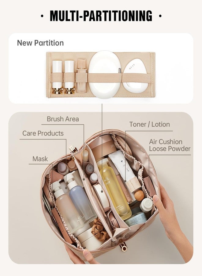 EACHY Travel Makeup Bag,Large Capacity Cosmetic Bags for Women,Waterproof Portable Pouch Open Flat Toiletry Bag Pattern Makeup Bag (F-Brown-Large) - Image 2