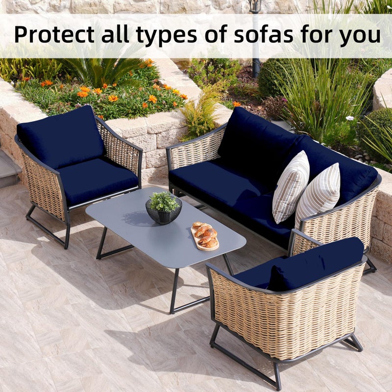 BIETYONE 8Pcs Stretch Patio Cushion Covers,Outdoor Couch Covers Replacement,Outdoor Couch & Sofa Slipcovers,for Patio Furniture Cushion Covers,Washable Reusable urniture Protector (Navy Blue,Cover Only) - Image 4