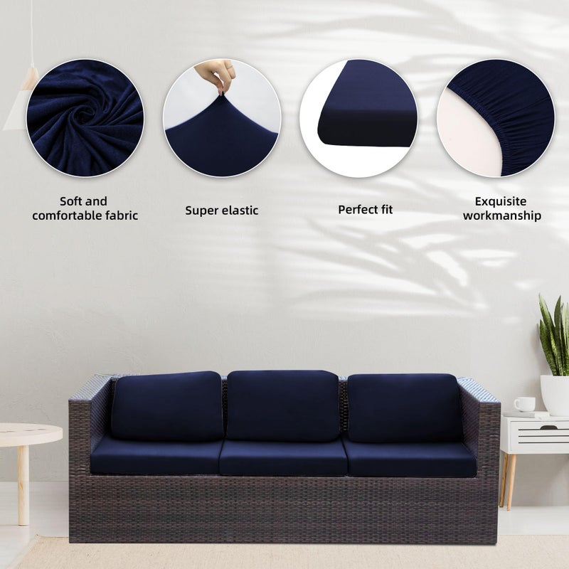 BIETYONE 8Pcs Stretch Patio Cushion Covers,Outdoor Couch Covers Replacement,Outdoor Couch & Sofa Slipcovers,for Patio Furniture Cushion Covers,Washable Reusable urniture Protector (Navy Blue,Cover Only) - Image 3