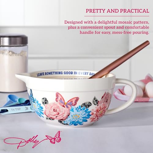 Dolly Parton Ceramic Batter Bowl, Mosaic Design with Inspirational Quote, Capacity, Spout and Handle, Dishwasher Safe, 2.5 Quart - Image 3