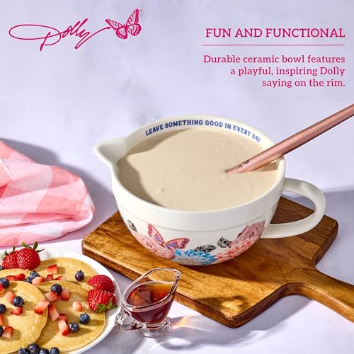 Dolly Parton Ceramic Batter Bowl, Mosaic Design with Inspirational Quote, Capacity, Spout and Handle, Dishwasher Safe, 2.5 Quart - Image 4