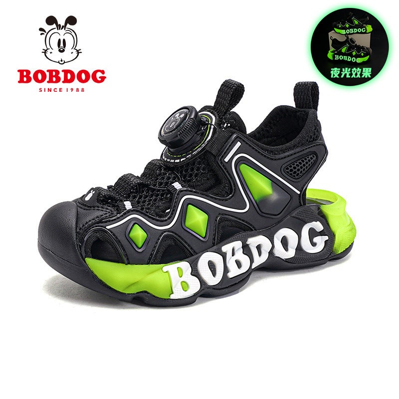 Babu Bean Girls' Sandals Baotou Anti-Kick Soft Sole Sports Fluorescent Edition Boys Sandals Beach Shoes - Image 1