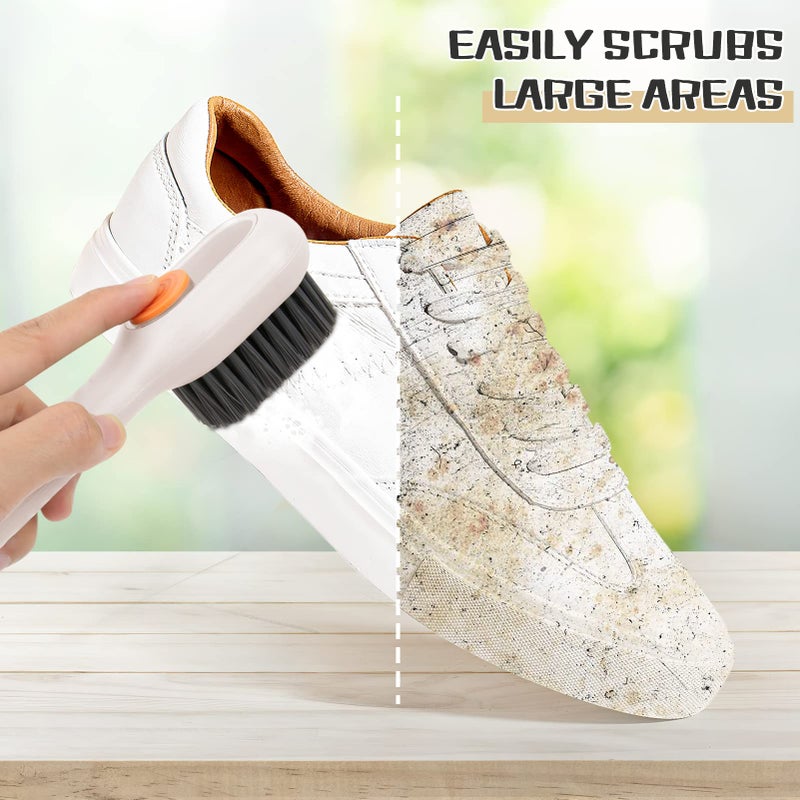 Shoe brush with soft bristles, multifunctional household brush with liquid box, shoe brush with detergent dispenser, cleaning brush for shoes clothes (white) - Image 4