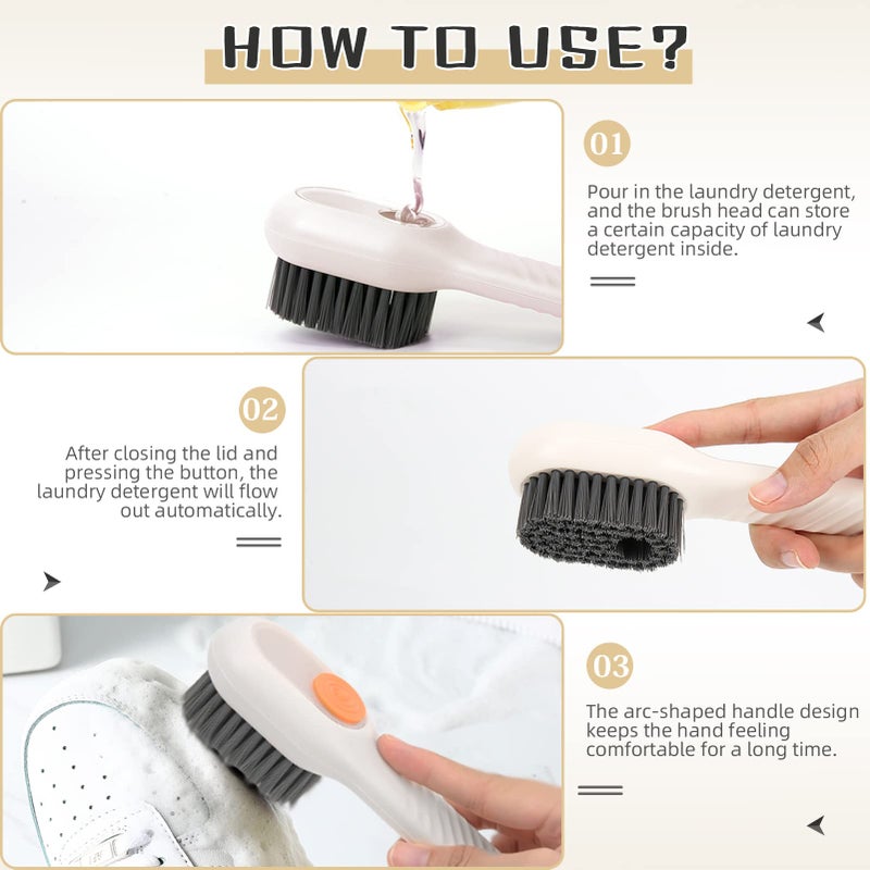 Shoe brush with soft bristles, multifunctional household brush with liquid box, shoe brush with detergent dispenser, cleaning brush for shoes clothes (white) - Image 2