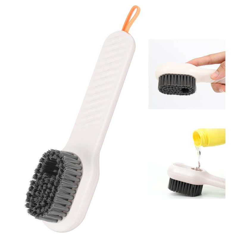 Shoe brush with soft bristles, multifunctional household brush with liquid box, shoe brush with detergent dispenser, cleaning brush for shoes clothes (white) - Image 1