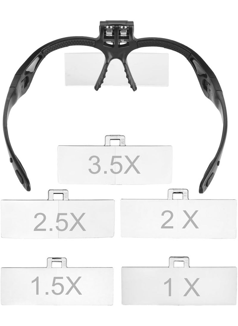 Beileshi Beileshi Headhand Magnifier Glasses With 2 LED Professional Jewelers Loupe Light Bracket and Headband are Interchangeable 5Lens Glass Magnifying Visor  - Image 3