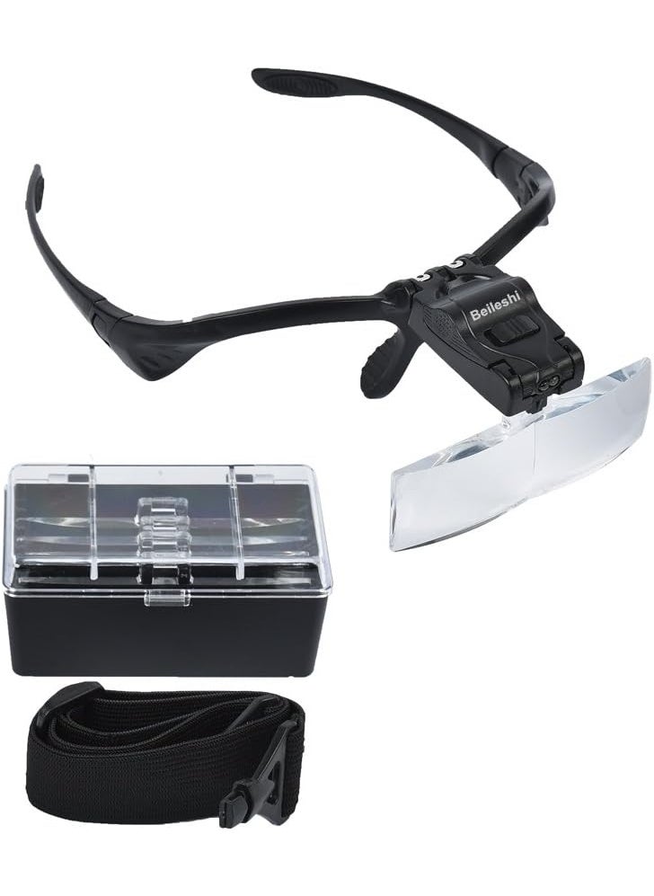 Beileshi Beileshi Headhand Magnifier Glasses With 2 LED Professional Jewelers Loupe Light Bracket and Headband are Interchangeable 5Lens Glass Magnifying Visor  - Image 2