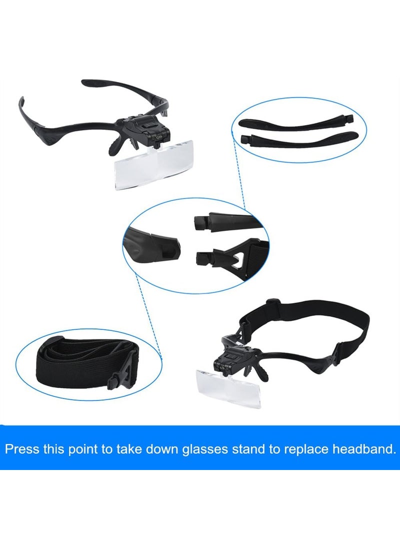 Beileshi Beileshi Headhand Magnifier Glasses With 2 LED Professional Jewelers Loupe Light Bracket and Headband are Interchangeable 5Lens Glass Magnifying Visor  - Image 5