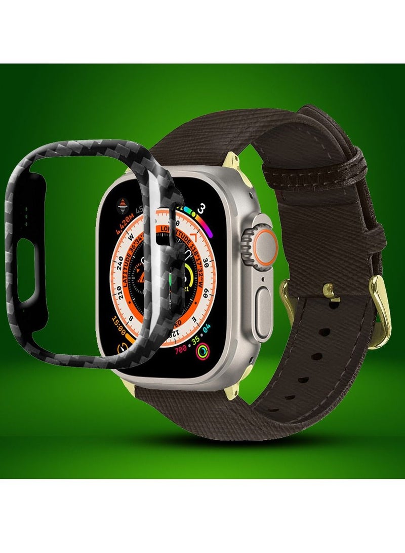 CATANES 2 Packs For Apple Watch Band 49mm Leather Band Buckle Strap Wristband and Carbon Fiber Cup Holder Dim Grey - Image 2