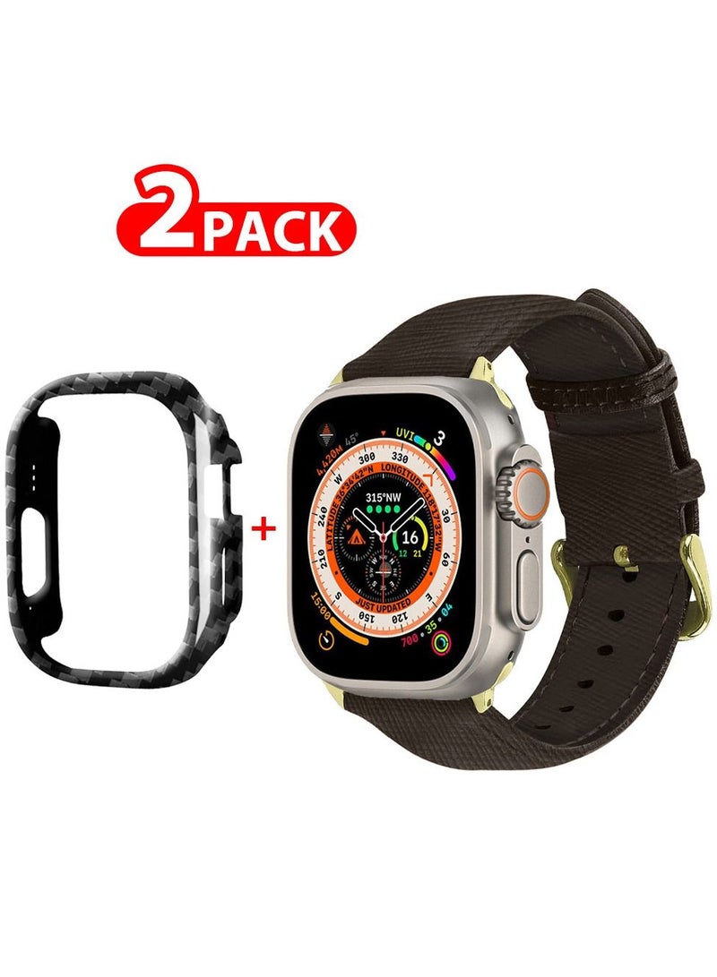 CATANES 2 Packs For Apple Watch Band 49mm Leather Band Buckle Strap Wristband and Carbon Fiber Cup Holder Dim Grey - Image 1