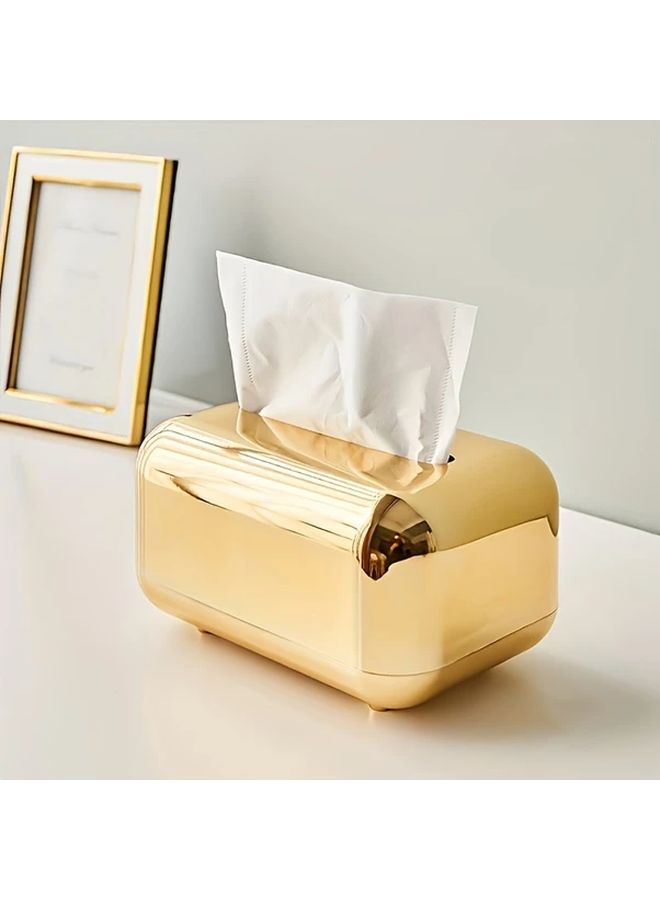 Golden Tissue Box Holder Vintage Bread Shape Electroplated Luxury Bathroom Accessory ABS Storage Solution - Image 1