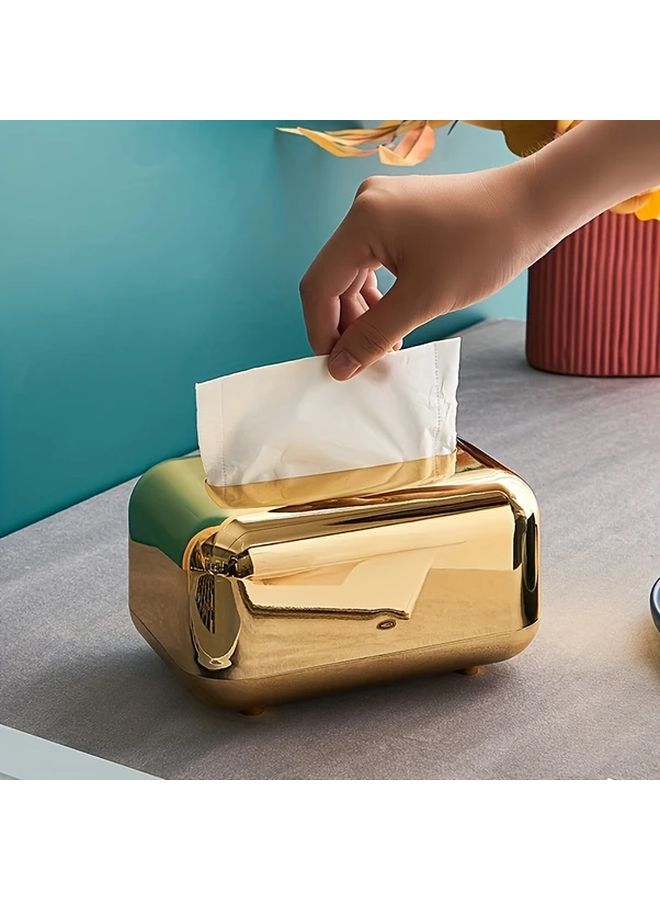 Golden Tissue Box Holder Vintage Bread Shape Electroplated Luxury Bathroom Accessory ABS Storage Solution - Image 2