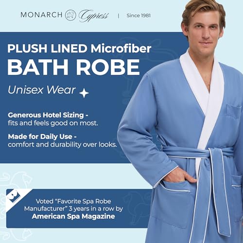 MONARCH Plush Lined Microfiber Bath Robe for Men or Women – Soft Microfiber Shell with Polyester Lining, Generously Sized Resort-Grade Spa & Hotel Robe with Pockets - Machine Washable (Periwinkle) - Image 2