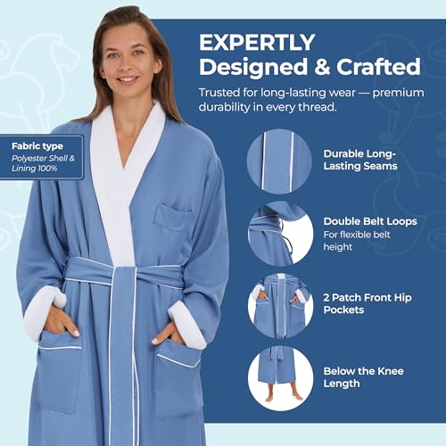 MONARCH Plush Lined Microfiber Bath Robe for Men or Women – Soft Microfiber Shell with Polyester Lining, Generously Sized Resort-Grade Spa & Hotel Robe with Pockets - Machine Washable (Periwinkle) - Image 4