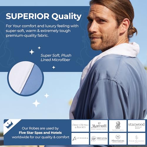 MONARCH Plush Lined Microfiber Bath Robe for Men or Women – Soft Microfiber Shell with Polyester Lining, Generously Sized Resort-Grade Spa & Hotel Robe with Pockets - Machine Washable (Periwinkle) - Image 3