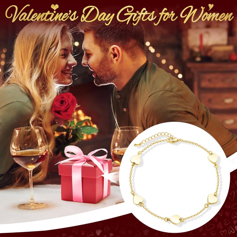 Poxtex Gold Heart Bracelets for Women Trendy, Dainty Cute 14k Gold Plated Heart Bracelet Non Tarnish, Adjustable Waterproof Valentines Day Jewelry Gifts for Lover Women Her Mom Wife - Image 3