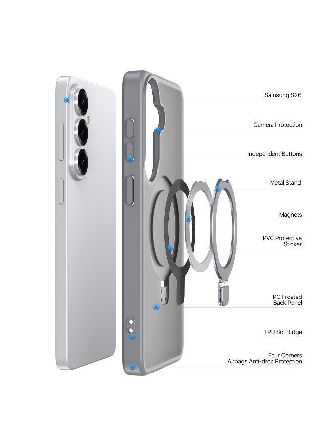 DUX DUCIS Yind Series MagSafe TPU Hybrid PC Phone Case with Stand For Samsung Galaxy S26 5G (Grey) - Image 3