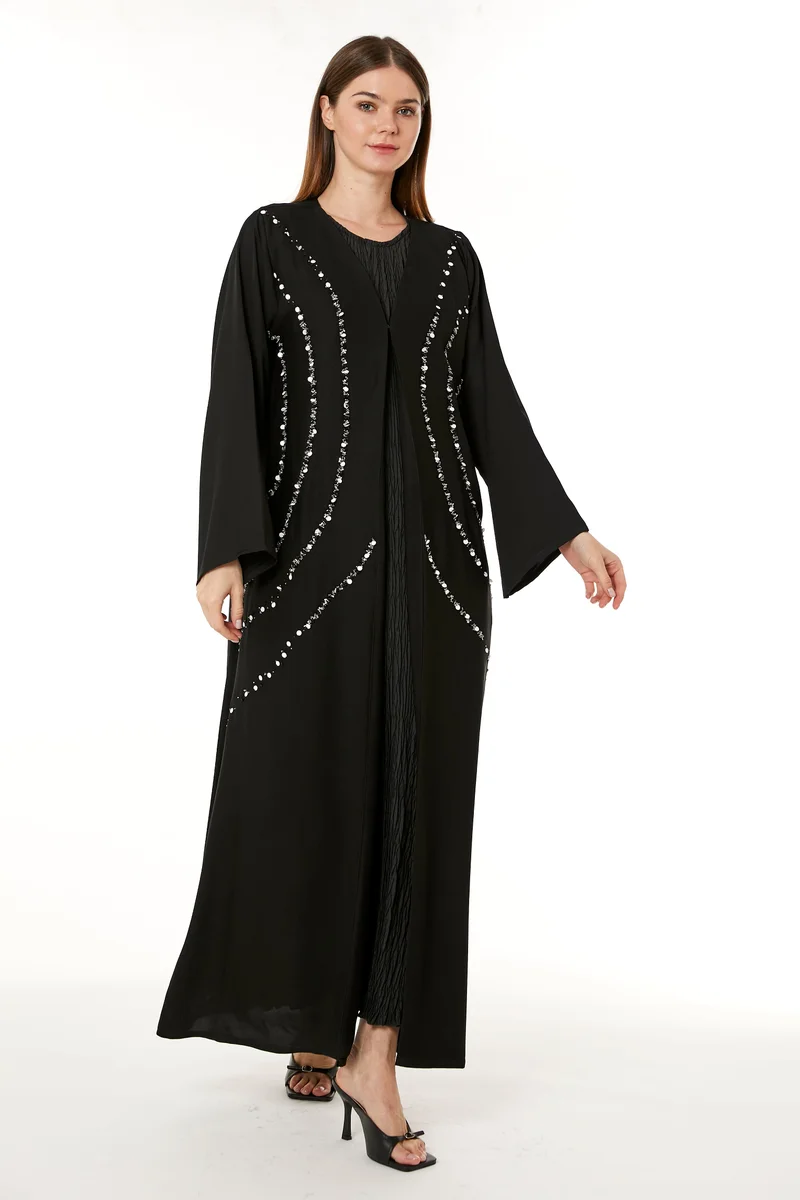 Moistreet Embellished Crepe Hand Abaya