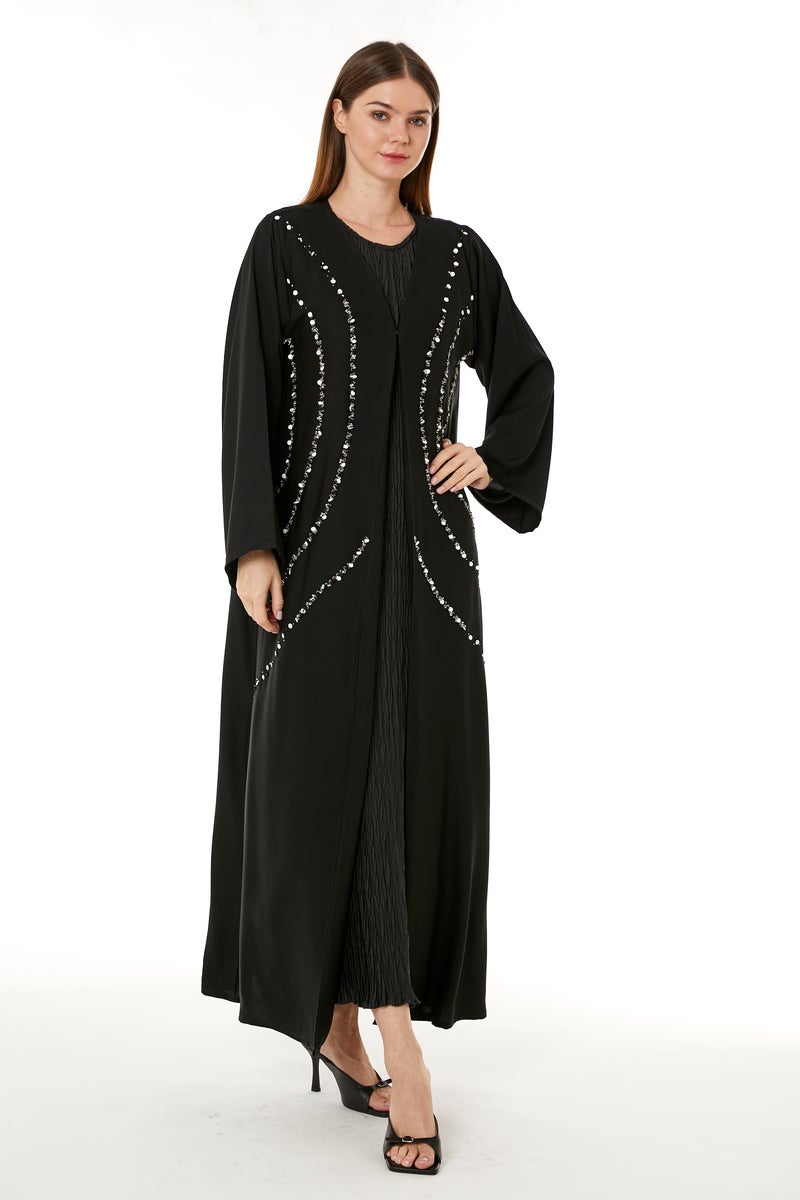 Moistreet Embellished Crepe Hand Abaya - Image 5