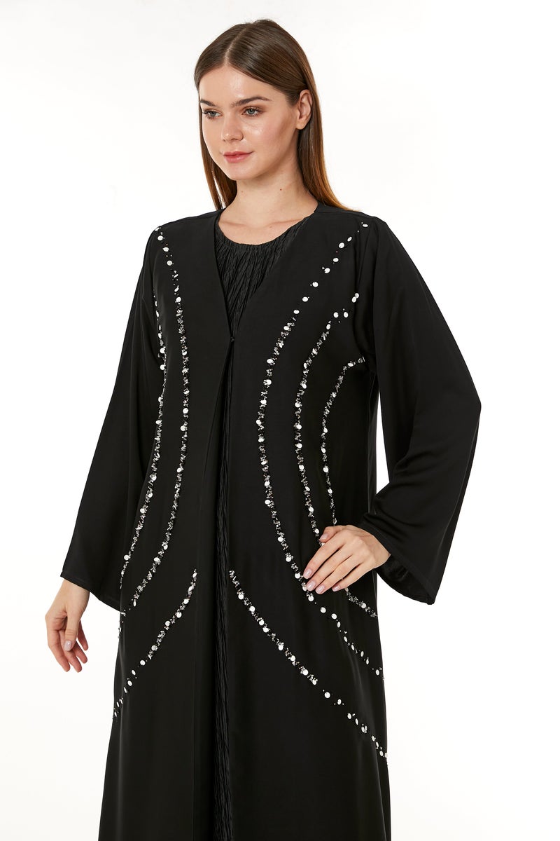 Moistreet Embellished Crepe Hand Abaya - Image 4