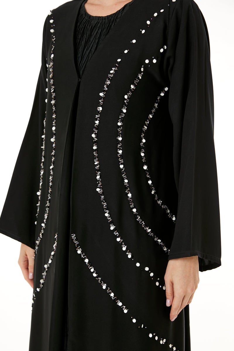 Moistreet Embellished Crepe Hand Abaya - Image 3