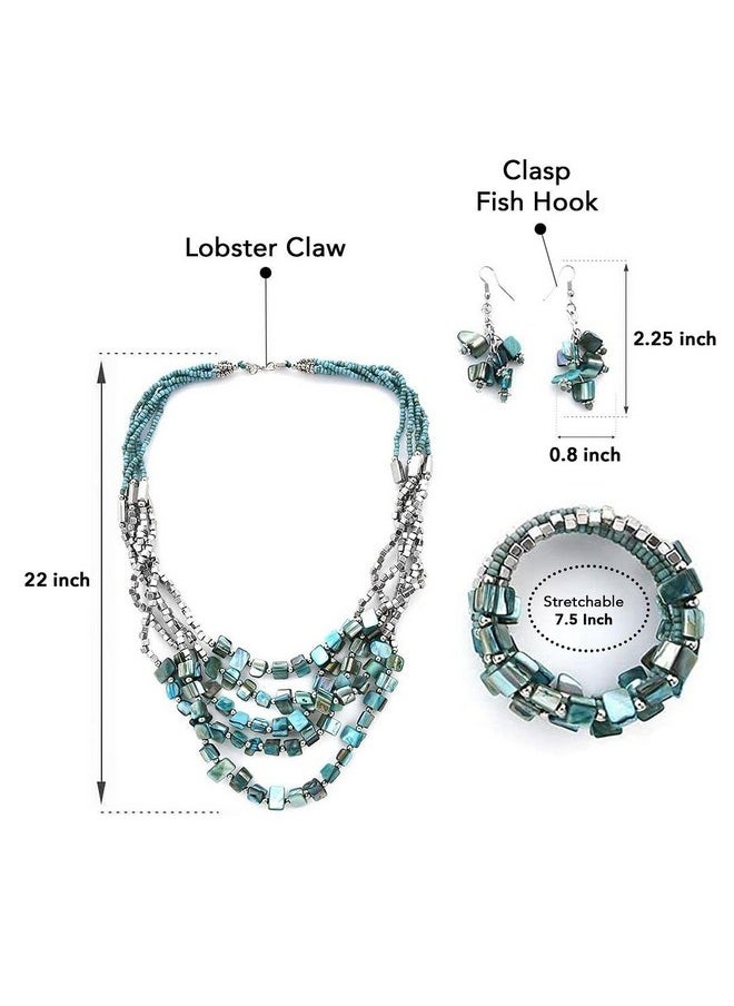 Shop LC Delivering Joy - Shop Lc Handmade Chunky Blue Beaded Costume Jewelry For Women Seed Bead Long Necklace Bracelet Earrings Set Boho Beach Summer Birthday Gifts For Women - Image 1