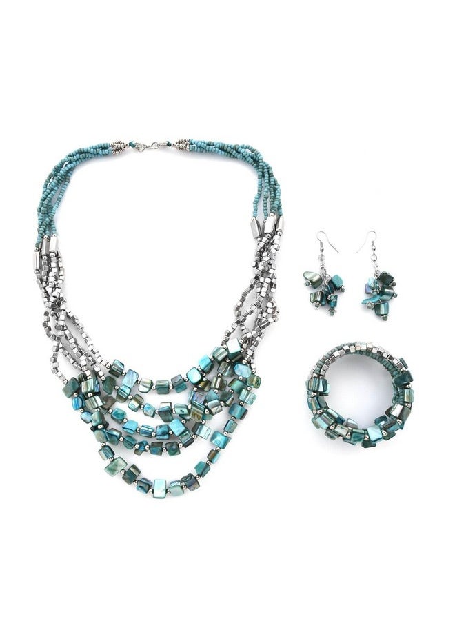 Shop LC Delivering Joy - Shop Lc Handmade Chunky Blue Beaded Costume Jewelry For Women Seed Bead Long Necklace Bracelet Earrings Set Boho Beach Summer Birthday Gifts For Women - Image 1