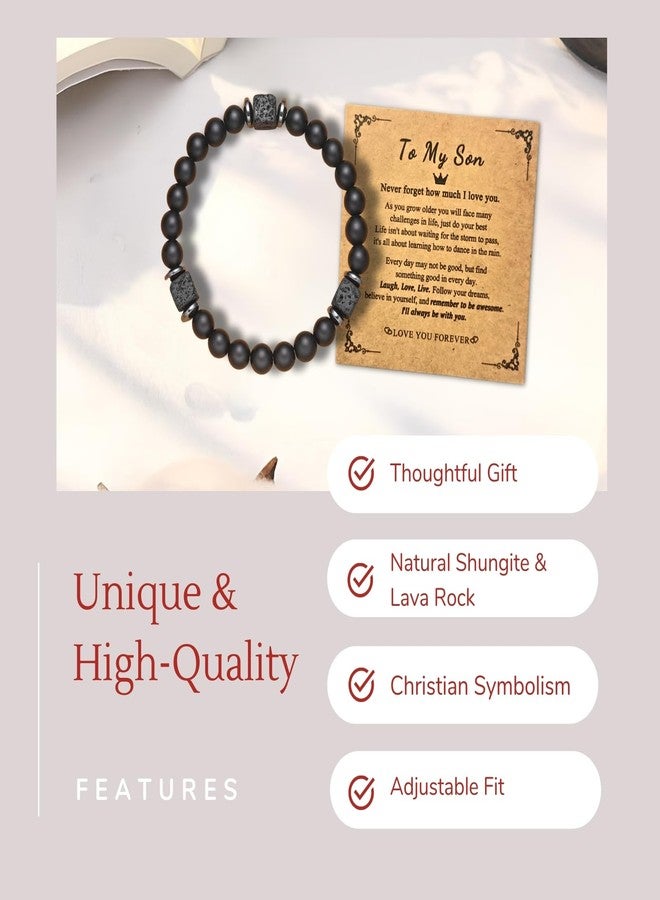 Halukakah Men's Shungite Bracelet with Lava Rock Beads - Birthday, Graduation, Retirement, or Christmas, Natural Stone Christian Present for Boyfriends, Dads, Husbands - with To my Brother Card - Image 5