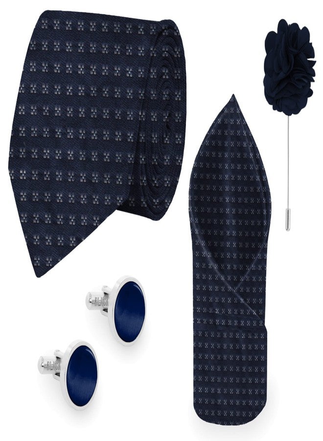 BLACKSMITH Tie, Cufflink, Pocket Square, Lapel Pin, Set of 4 for Men [ Free Size ] (BLFLOWERLOCK-84 SET) - Image 1
