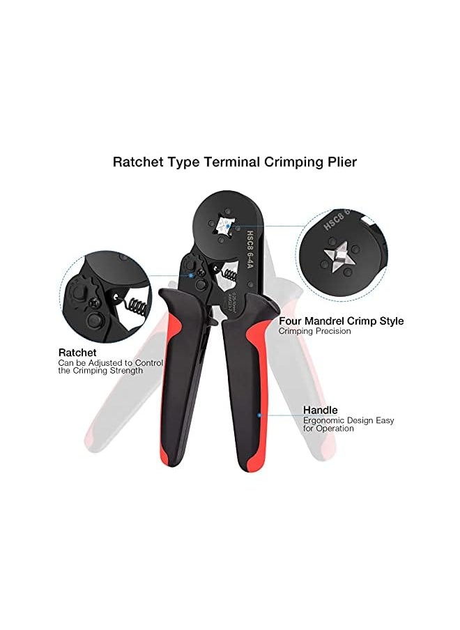 PROMASS Crimping Tool Kit, AWG23-7 Self-adjustable Ratchet Wire Crimping Tool Kit Crimper Plier Set with 1200PCS Wire Terminals Crimping Connectors Wire End Ferrules(Black red)  - Image 4
