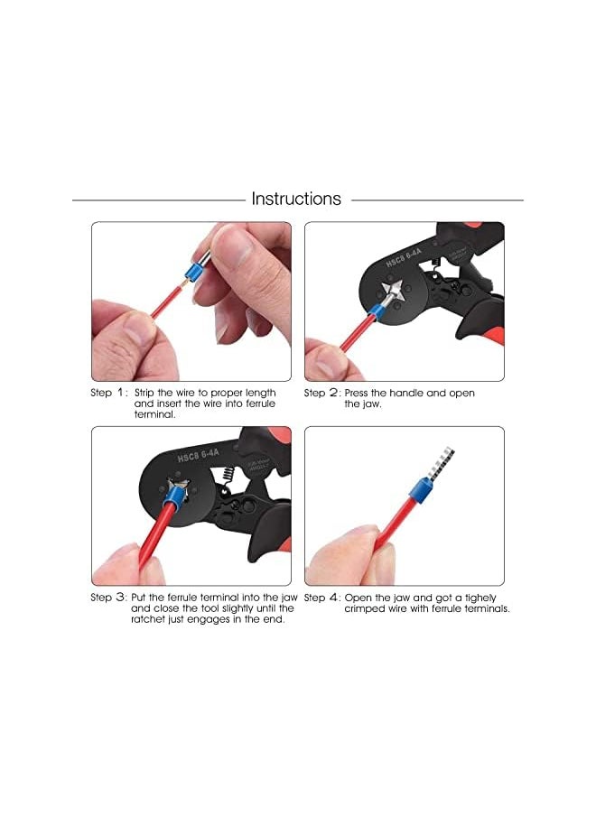 PROMASS Crimping Tool Kit, AWG23-7 Self-adjustable Ratchet Wire Crimping Tool Kit Crimper Plier Set with 1200PCS Wire Terminals Crimping Connectors Wire End Ferrules(Black red)  - Image 5