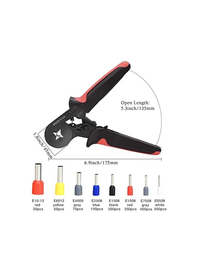 PROMASS Crimping Tool Kit, AWG23-7 Self-adjustable Ratchet Wire Crimping Tool Kit Crimper Plier Set with 1200PCS Wire Terminals Crimping Connectors Wire End Ferrules(Black red)  - Image 3