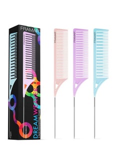 framar Framar Dreamweaver Highlight Comb Set – Combs for Hair Stylist, Highlighting Comb, Hair Dye Comb, Hair Highlighter Comb with Metal Pick, Balayage Comb (Pastel)  - Image 1