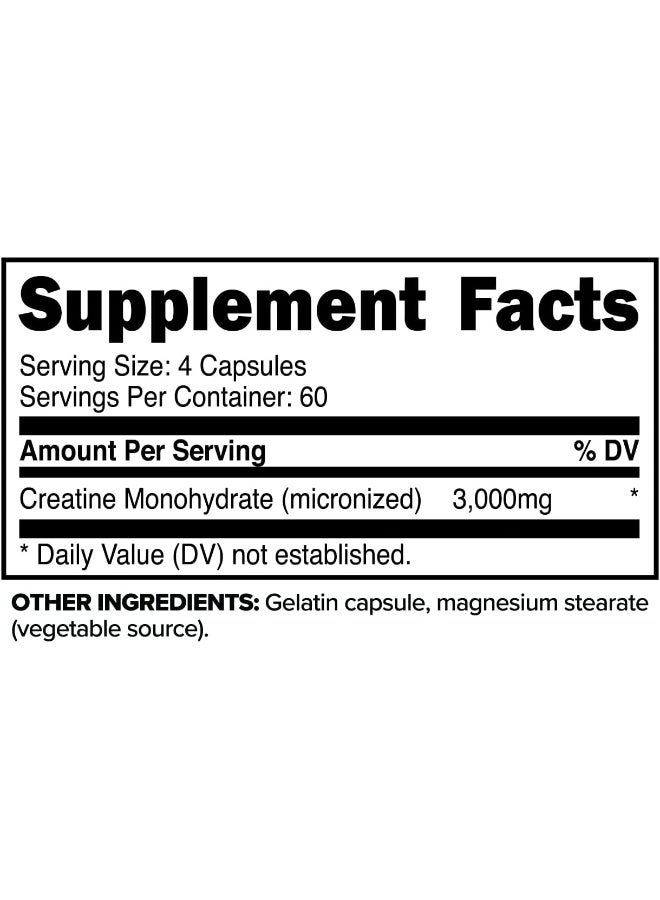 Primaforce كبسولات الكرياتين مونوهيدرات - 240 كبسولة، 3,000 ملغ لكل حصة، خالية من الغلوتين وغير معدلة وراثيًا - Image 2