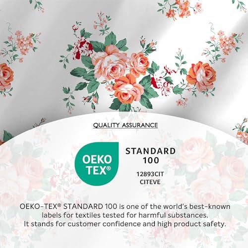 Layers Zen Cotton Blend King Bedsheet Set (Oeko Tex Certified) | 1 King Cotton Bedsheet & 2 Pillow Covers | Breathable & Anti-Wrinkle | 225 CVC | (Floral Print, Orange) - Image 5