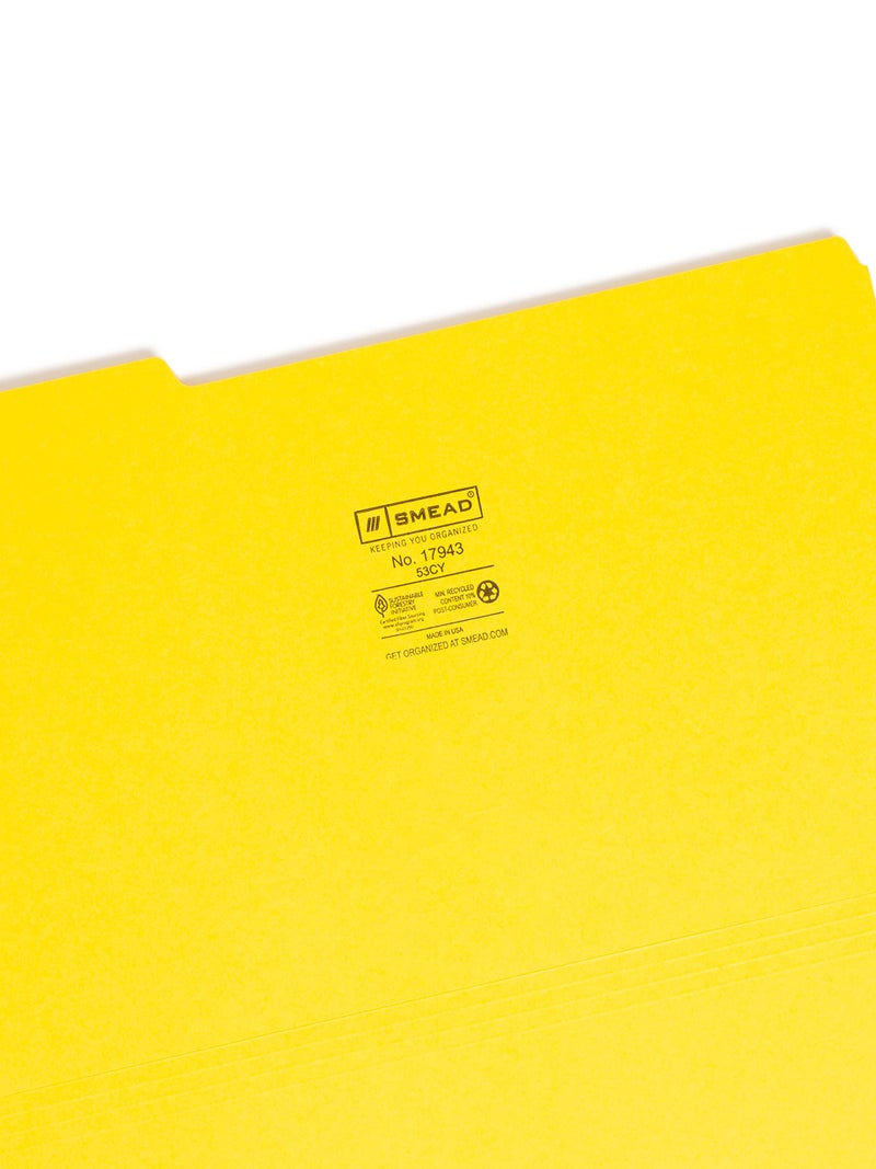 Smead Colored File Folder, 1/3-Cut Tab, Legal Size, Yellow, 100 per Box (17943) - Image 3