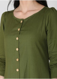 Abhishti Olive Cotton Linen Button Down Dress  - Image 2