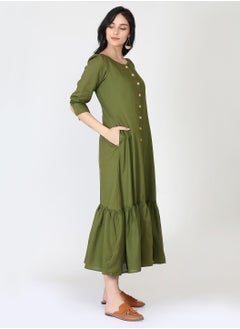 Abhishti Olive Cotton Linen Button Down Dress  - Image 3