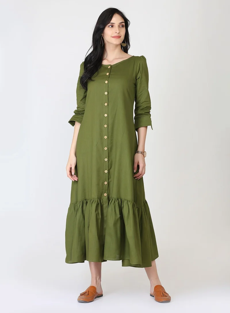 Abhishti Olive Button-Down Dress