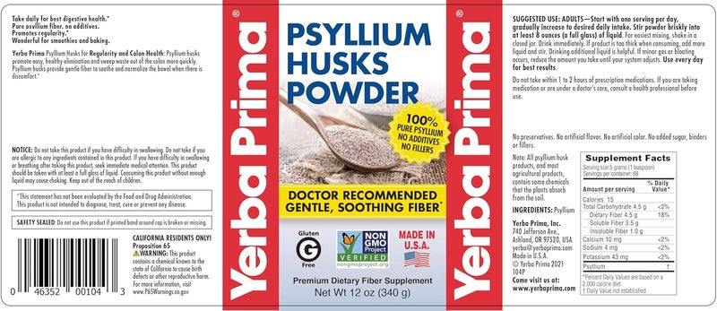 Yerba Prima, Psyllium Husks Powder, 12 Oz (340 G) - Image 1