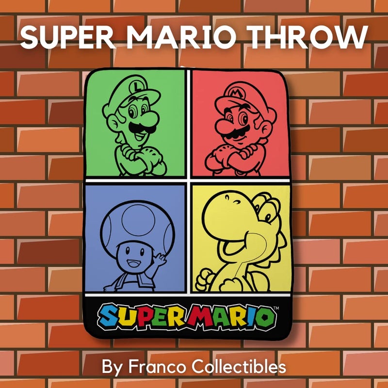 Franco Franco Collectibles Super Mario Bedding Super Soft Micro Raschel Throw  46 in x 60 in  (Official Licensed Product) - Image 2