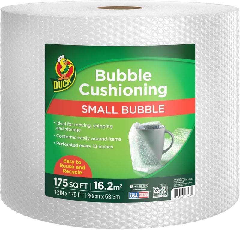 Duck Brand Small Bubble Cushioning Wrap for Moving & Shipping - 175 FT Bubble Packing Wrap for Extra Protection Packaging Boxes & Mailers - Clear Bubble Roll Moving Supplies, Perforated Every 12 IN - Image 1