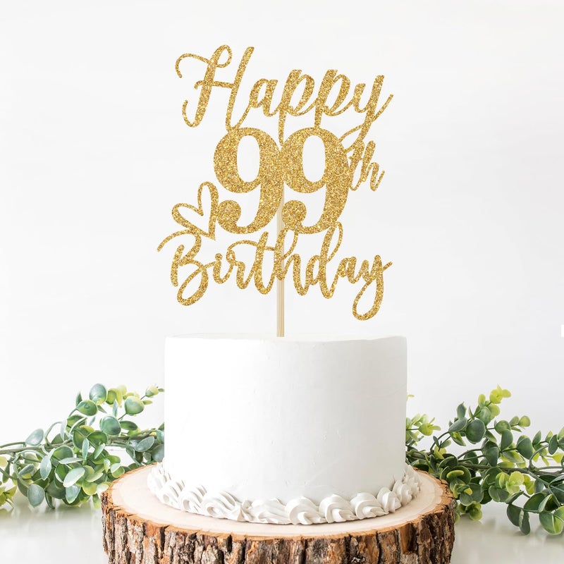 Yotawebery Happy 99th Birthday Cake Topper  99th Birthday Decorations for Men/Women  Cheers to 99 Years  99 Fabulous  99th Happy Birthday Party Supplies Gold Glitter - Image 3