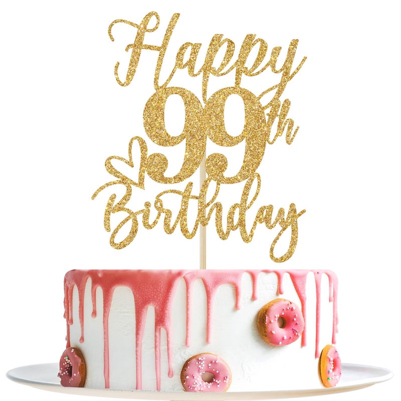 Yotawebery Happy 99th Birthday Cake Topper  99th Birthday Decorations for Men/Women  Cheers to 99 Years  99 Fabulous  99th Happy Birthday Party Supplies Gold Glitter - Image 1