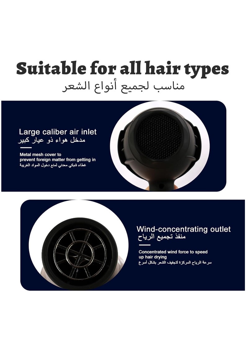 رايتشر مجفف شعر احترافي بالأيونات السالبة بقوة 2500 وات - مجفف شعر سريع الجفاف مع التحكم في درجة الحرارة، سرعتان، 3 إعدادات للهواء الساخن، زر للهواء البارد، فوهتان، ضوء LED أزرق، مناسب للشعر المجعد والمستقيم، اصنعي تسريحة مثالية، 2500 وات - Image 5