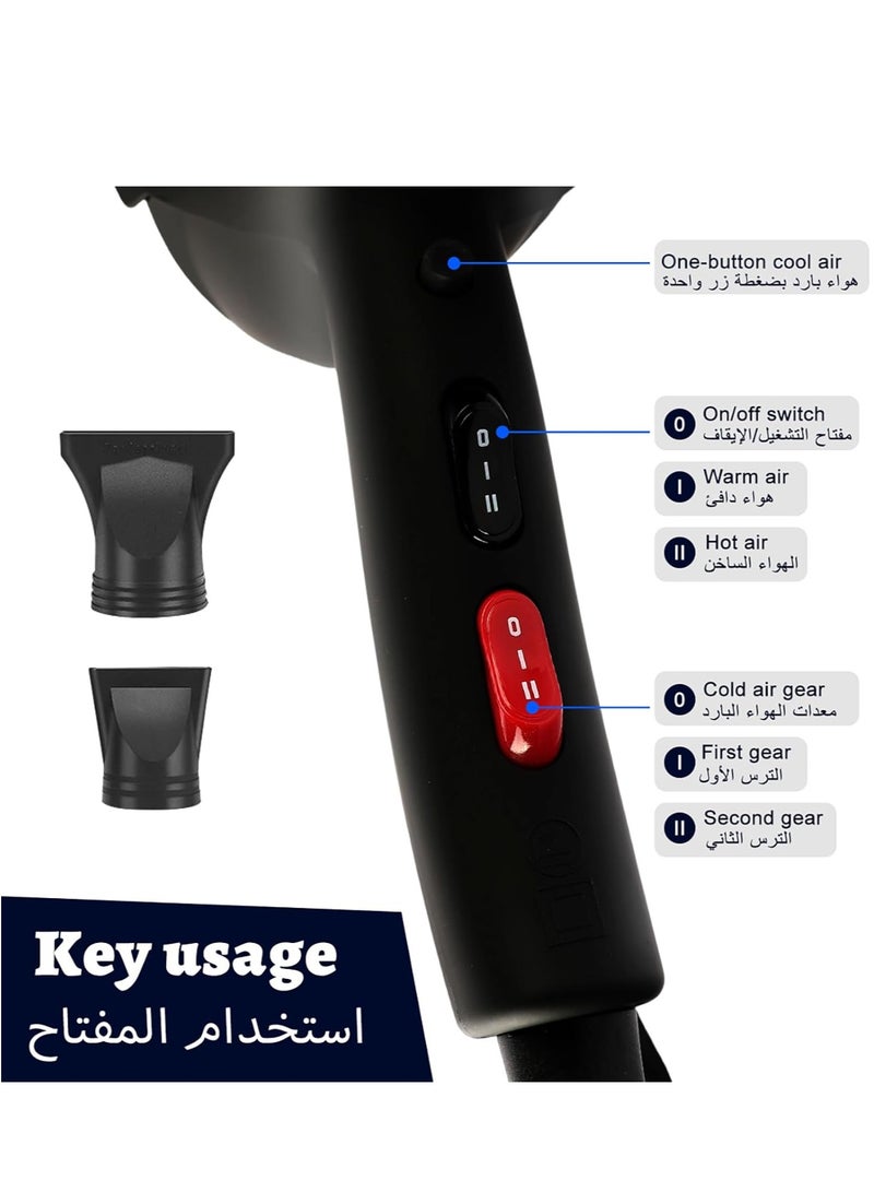 رايتشر مجفف شعر احترافي بالأيونات السالبة بقوة 2500 وات - مجفف شعر سريع الجفاف مع التحكم في درجة الحرارة، سرعتان، 3 إعدادات للهواء الساخن، زر للهواء البارد، فوهتان، ضوء LED أزرق، مناسب للشعر المجعد والمستقيم، اصنعي تسريحة مثالية، 2500 وات - Image 4